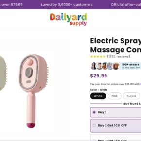 Online storefront selling the Electric Spray Air Cushion Massage Comb for $29.99