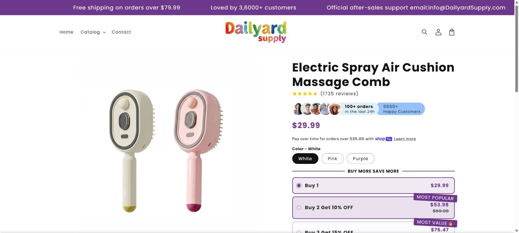 Electric Spray Air Cushion Massage Comb Scam or Legit? The Viral Hair Brush Exposed 1 Online storefront selling the Electric Spray Air Cushion Massage Comb for $29.99
