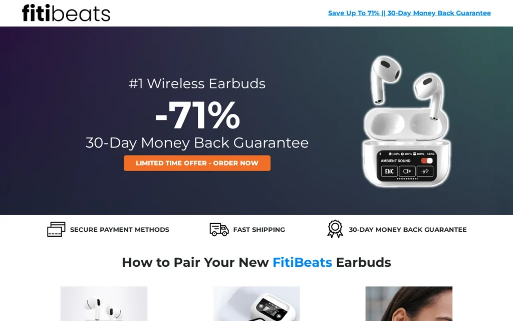 FitiBeats Wireless Airbuds EXPOSED: Buyer Warning Signs 1 Fitibeatsbuds.com scam