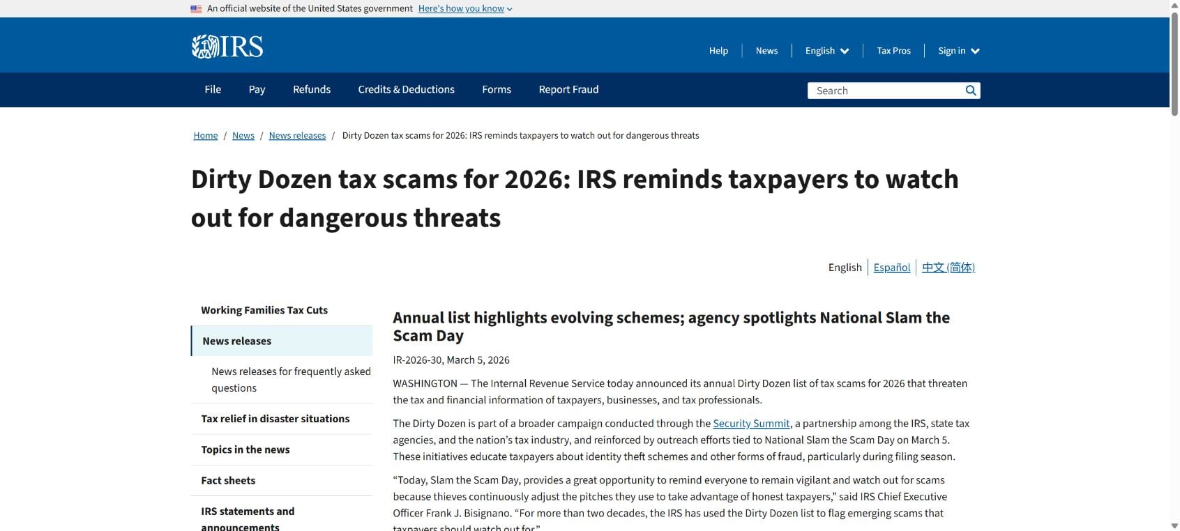 American Tax Professionals Scam Calls: Is the Tax Relief Offer Real or Fake? 1 IRS official Dirty Dozen tax scams warning for 2026