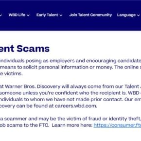 Warner Bros Discovery official warning about recruitment scams