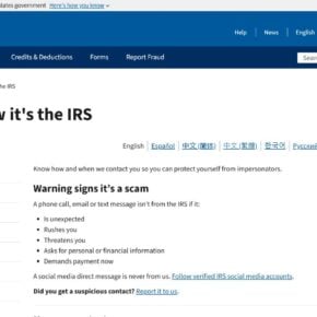 Official IRS page listing warning signs of a tax impersonation scam