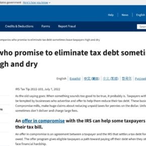 Official IRS warning about companies promising to eliminate tax debt