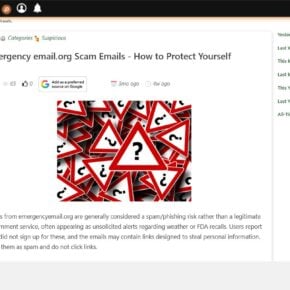 Online warning about unsolicited Emergency-email.org messages and suspicious links