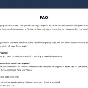FansClub official FAQ describing its perks membership and rebate program