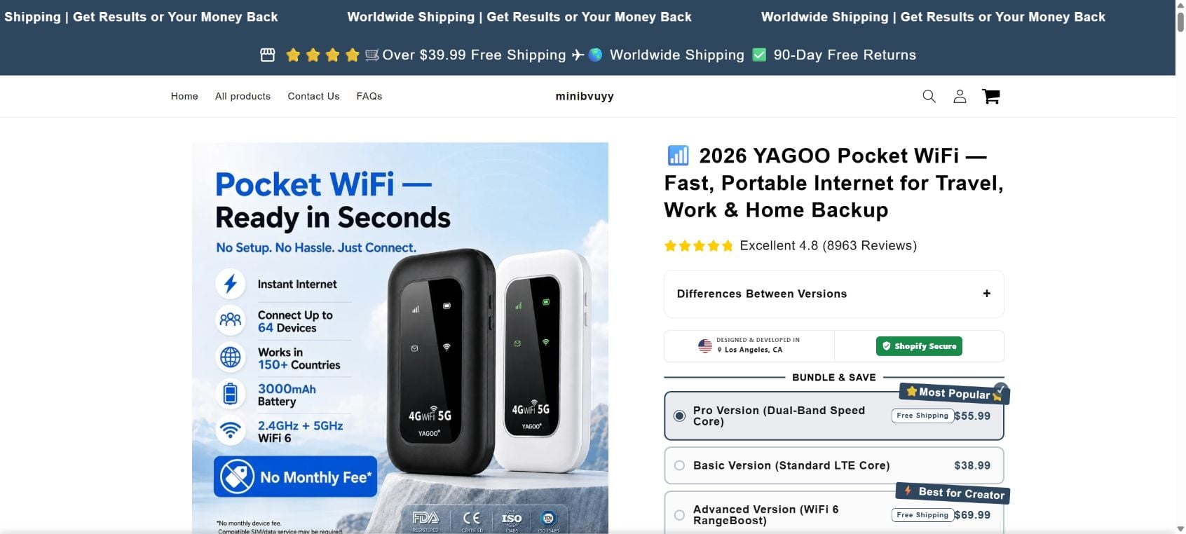 2026 Pocket WiFi Scam: The No Monthly Fee Lie Exposed 1 2026 YAGOO Pocket WiFi sales page claiming instant internet in more than 150 countries with no monthly fee