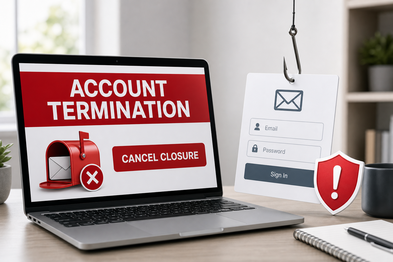 Account Termination Notice Email Scam: How the Fake Closure Alert Steals Your Password 1 Fake account termination email opening a counterfeit webmail login page