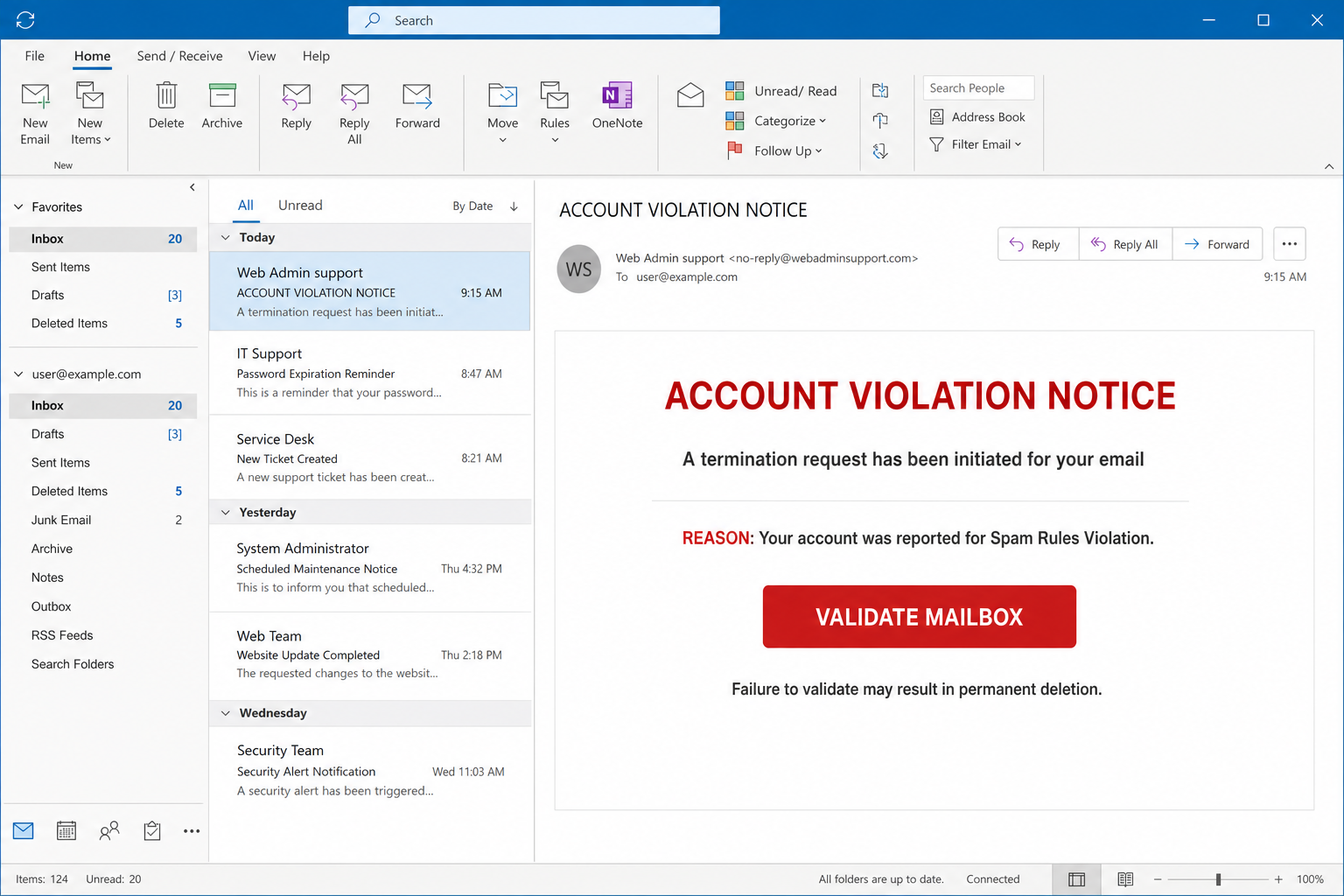 Reconstruction of the Account Violation Notice phishing email