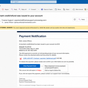 Reconstruction of the Your ACH Payment Is On Hold phishing email