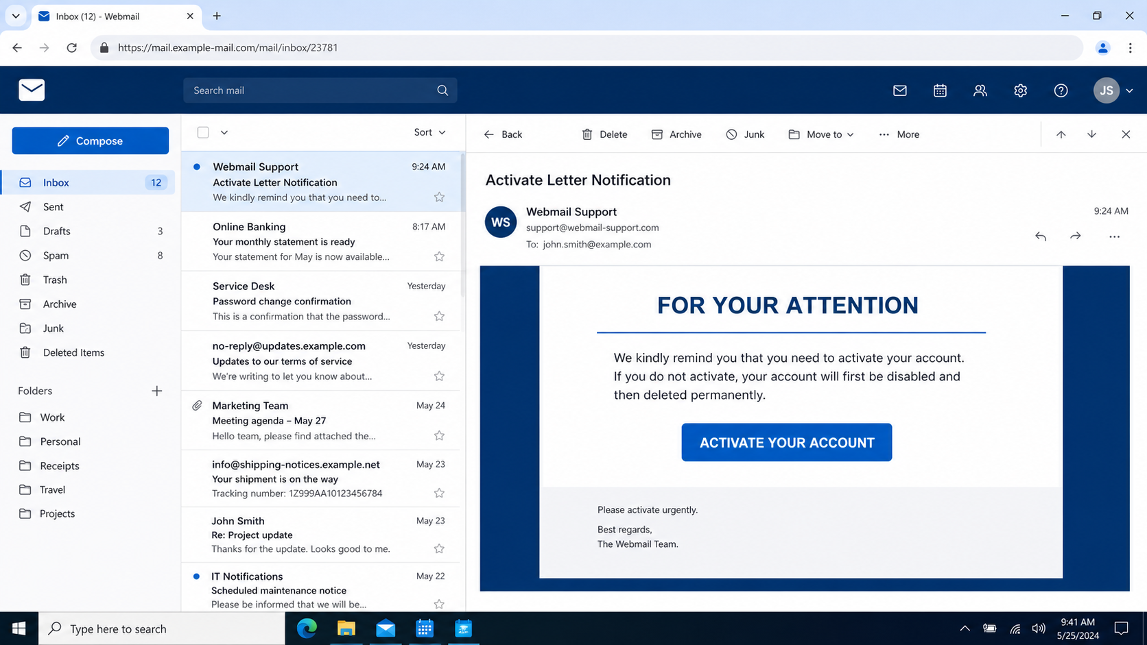 Reconstructed You Need to Activate Your Account phishing email