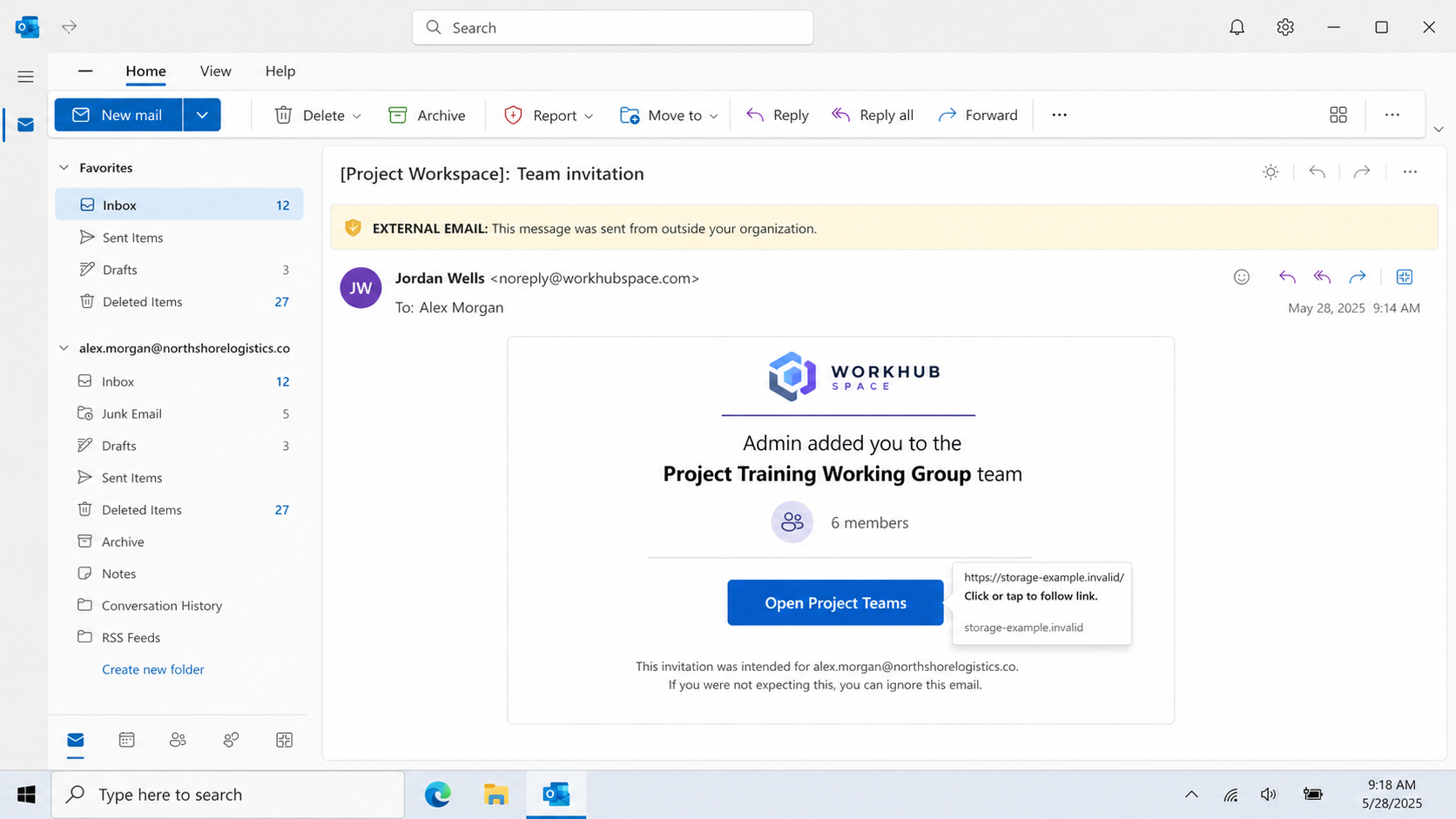 Reconstruction of the Admin Added You To The Project phishing email