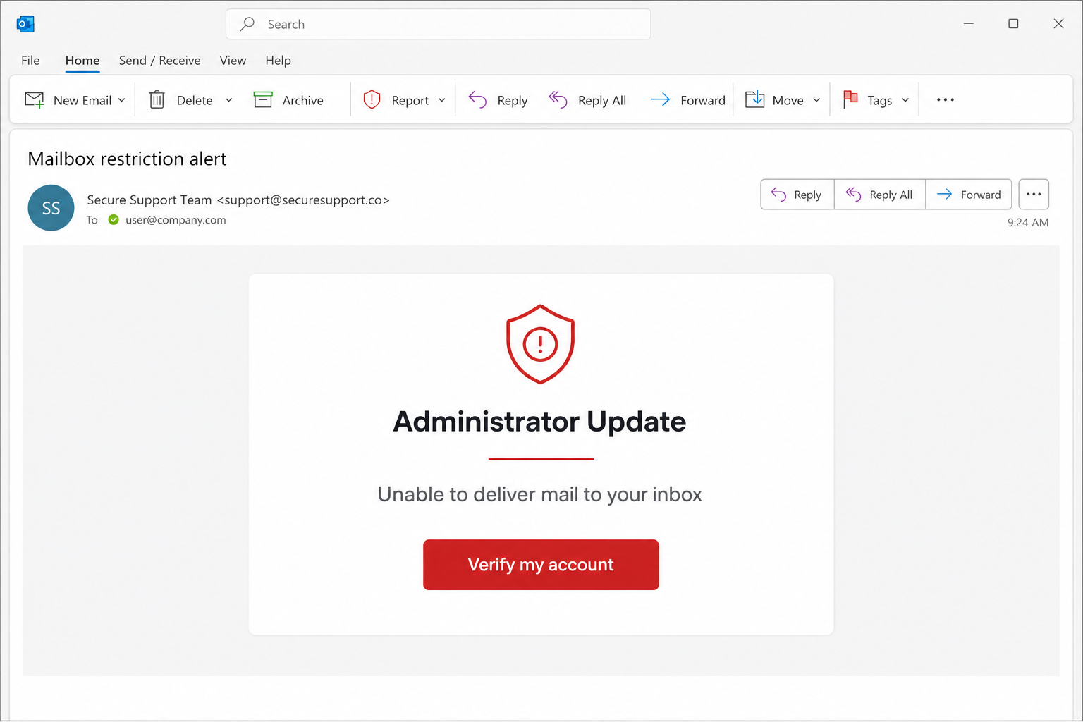 Reconstruction of an Administrator Update mailbox restriction email