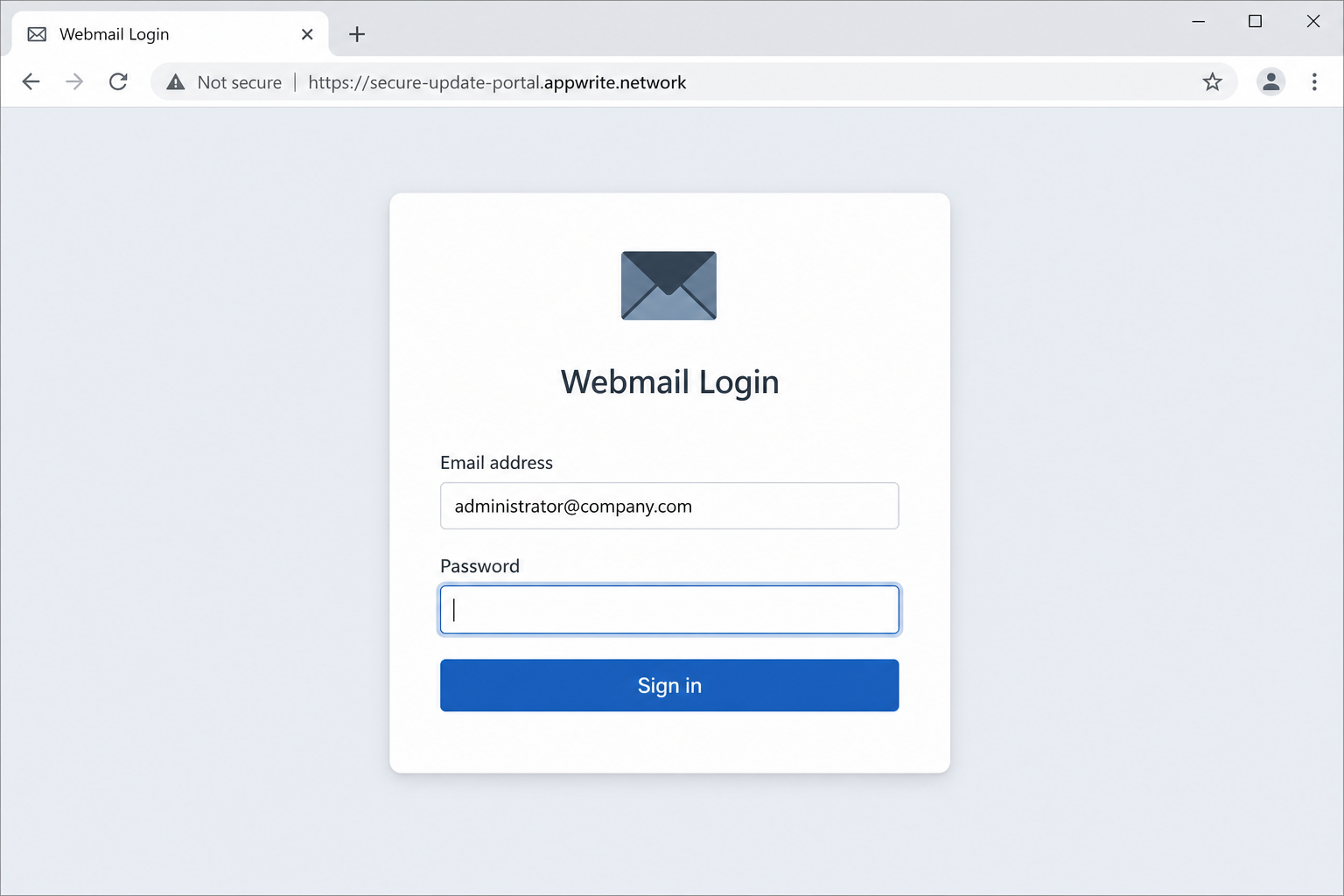 Reconstruction of the fake webmail login used by the administrator update scam