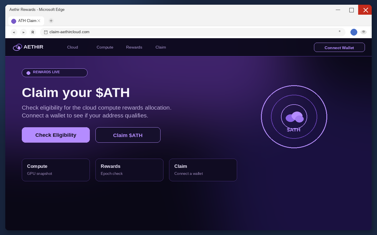 Fake Aethir airdrop claim page with Connect Wallet