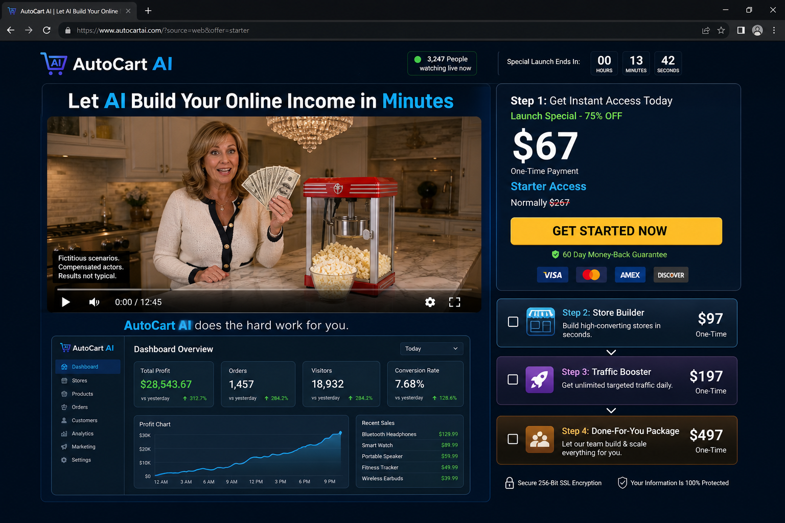 Teenagers Making Millions With AI Candles Scam: Fake Earnings and Empty App 2 AI money-making sales funnel with a $67 offer and expensive upsells