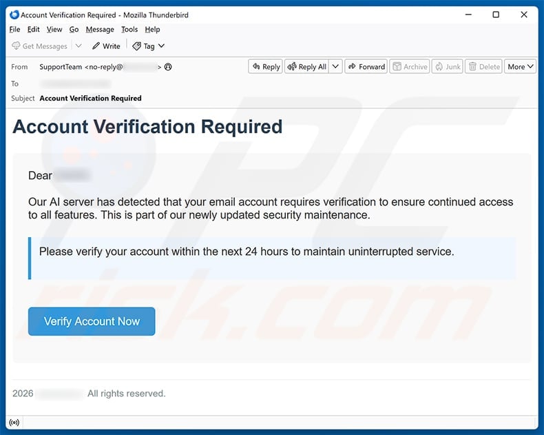AI Detected That Your Email Account Requires Verification Scam 2 AI Detected That Your Email Account Requires phishing email with a 24-hour verification deadline