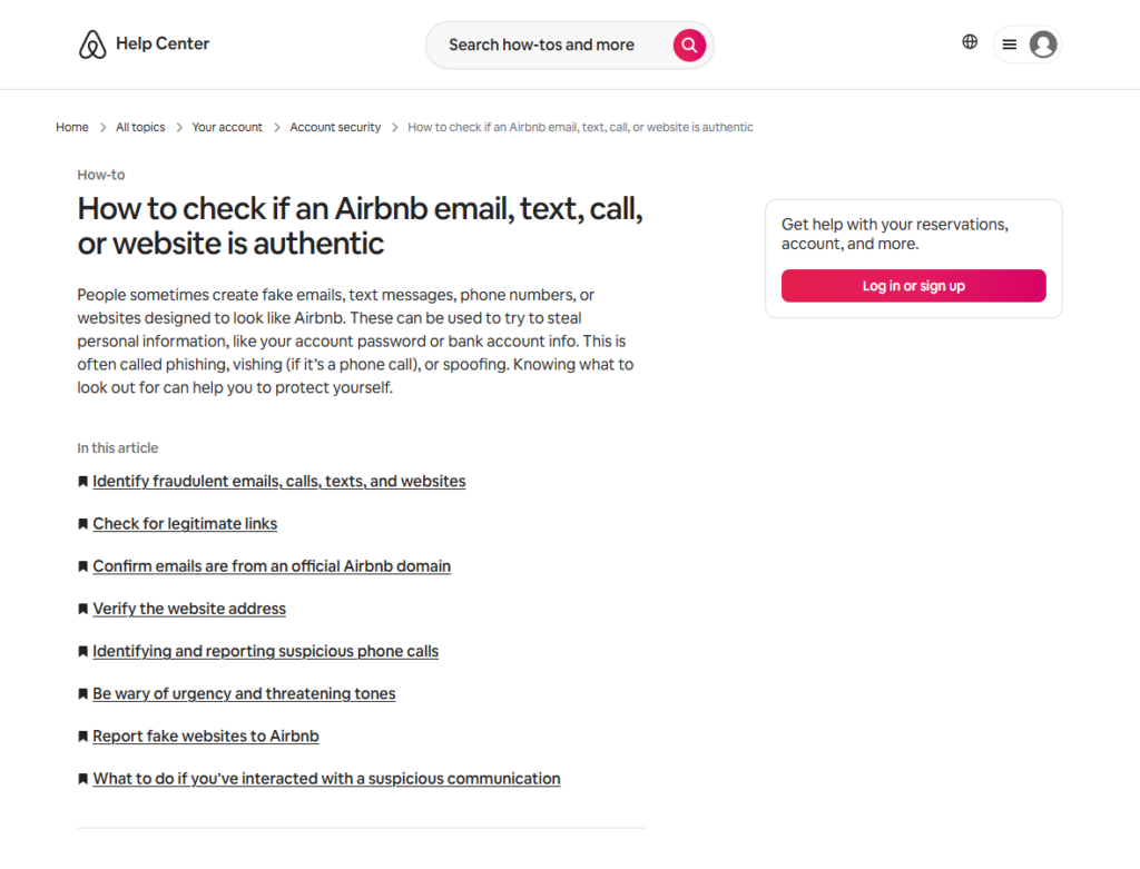 Airbnb Listing Scam: A Real Home, a Fake Host 2 Airbnb Help Center guidance for identifying fake Airbnb emails texts calls and websites