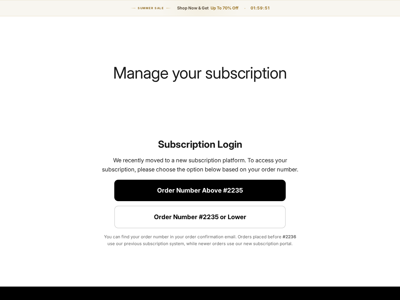 Airovine subscription login page showing separate portals for older and newer recurring orders
