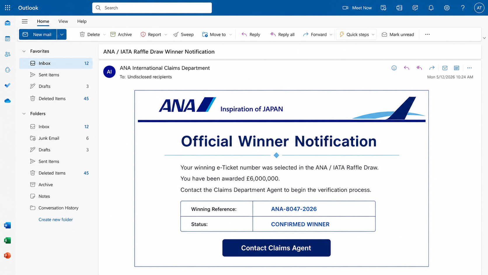 Reconstructed All Nippon Airways Raffle Draw scam email