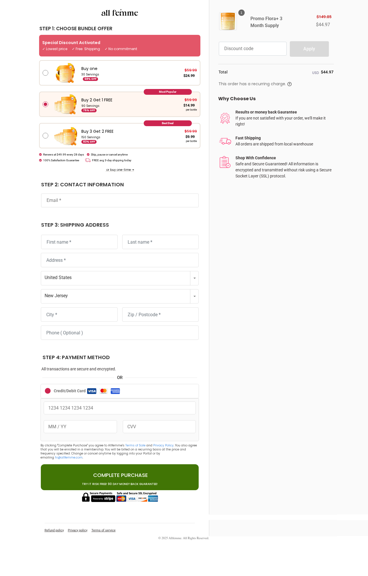 AllFemme Flora+ Reviews Exposed: Fake or Real? Full Investigation 2 AllFemme Flora Plus checkout disclosing a .99 renewal every 28 days and recurring charges