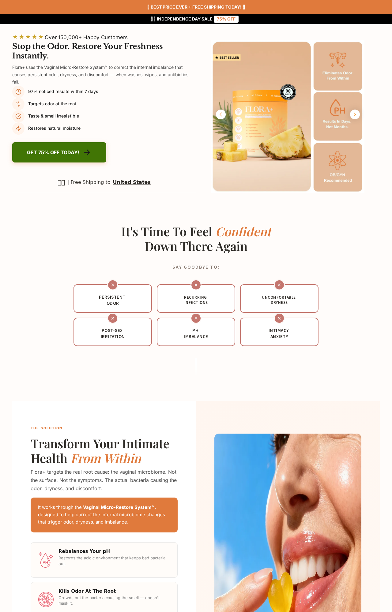 AllFemme Flora+ Reviews Exposed: Fake or Real? Full Investigation 1 AllFemme Flora Plus sales page claiming odor, pH, moisture, and vaginal microbiome benefits
