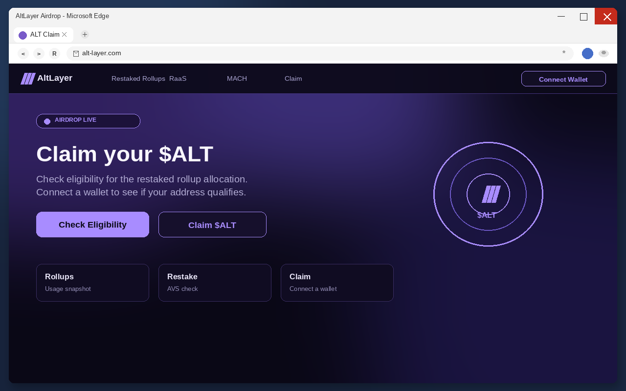AltLayer Airdrop EXPOSED: Fake $ALT Claim Pages Drain Wallets 1 Fake AltLayer airdrop claim page with Connect Wallet