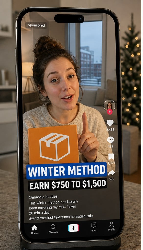 Amazon Winter Method Scam: Fake TikTok Rewards 1 Reconstruction of a TikTok-style Amazon Winter Method advertisement