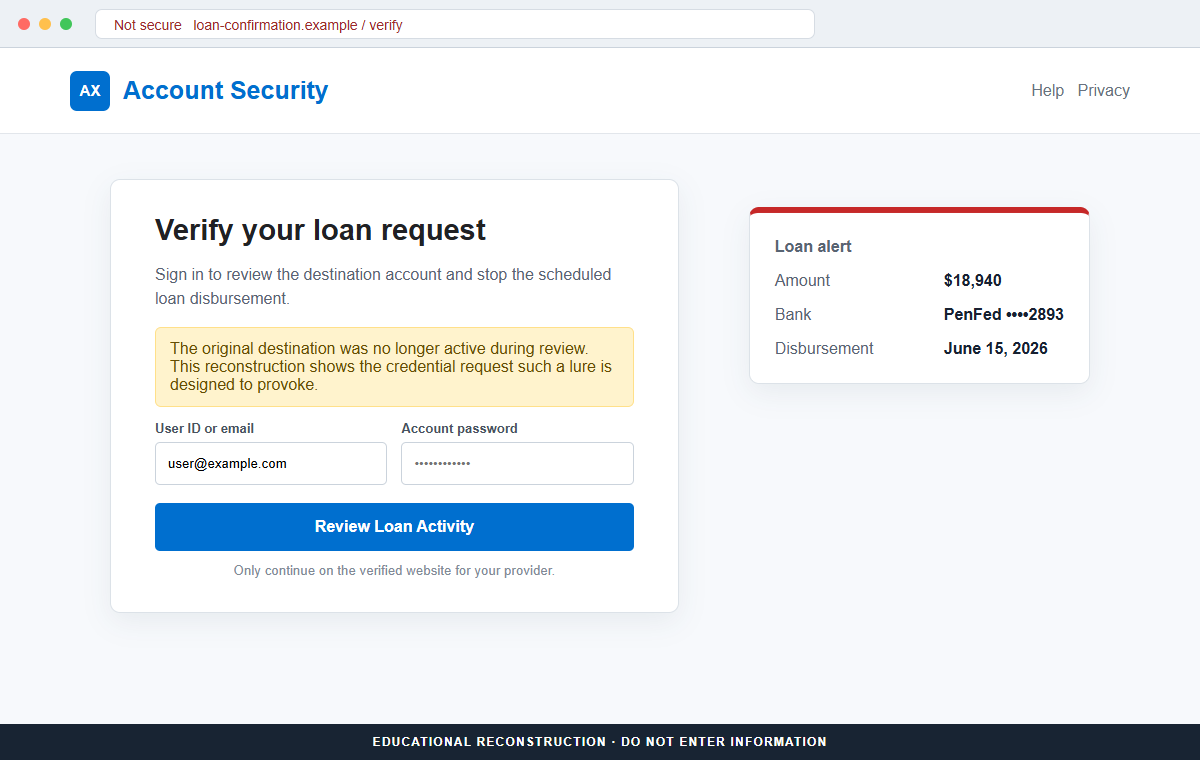 American Express Personal Loan Email Scam Can Steal Your Account Details 2 Reconstruction of a phishing page asking the user to verify a fake personal loan