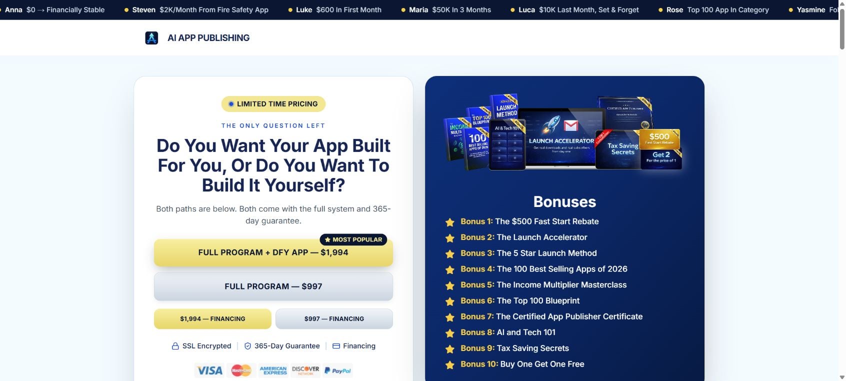 AppPublishing.ai Review - Scam or Legit? Read This First 3 AppPublishing.ai checkout displaying $1994 done-for-you and $997 training program offers