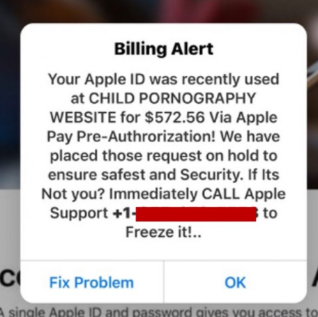 Apple ID Child Pornography Billing Alert Scam Expained 1 Fake Apple ID billing alert claiming a $572.56 child pornography website charge