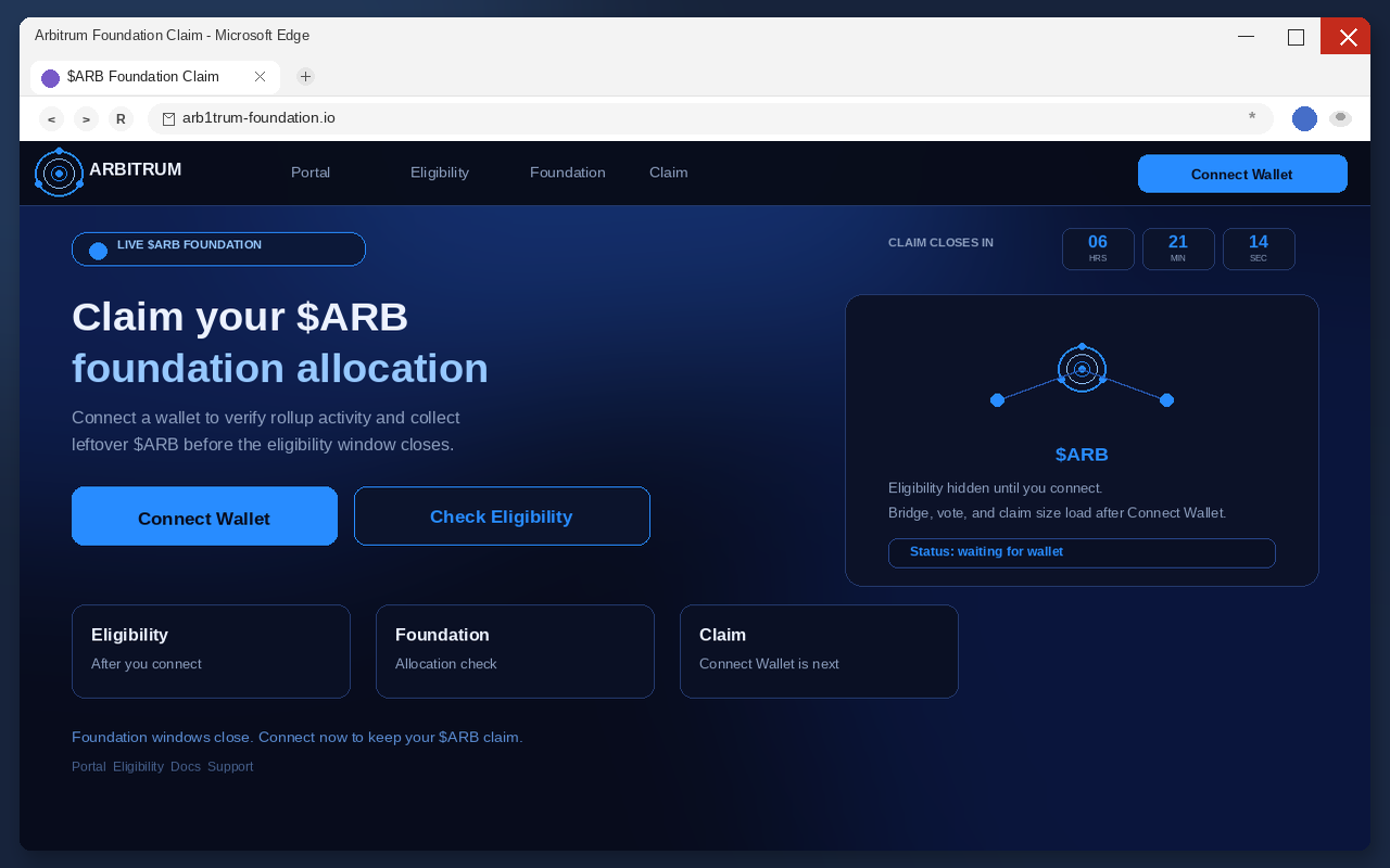 Arbitrum Airdrop EXPOSED: Fake $ARB Claim Pages Drain Wallets 1 Fake Arbitrum airdrop claim page with Connect Wallet