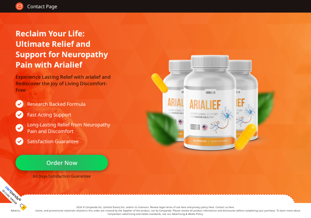 Arialief Supplement Exposed: Fake or Real? Investigation 1 Arialief website promoting bottles of the nerve health supplement with neuropathy relief claims