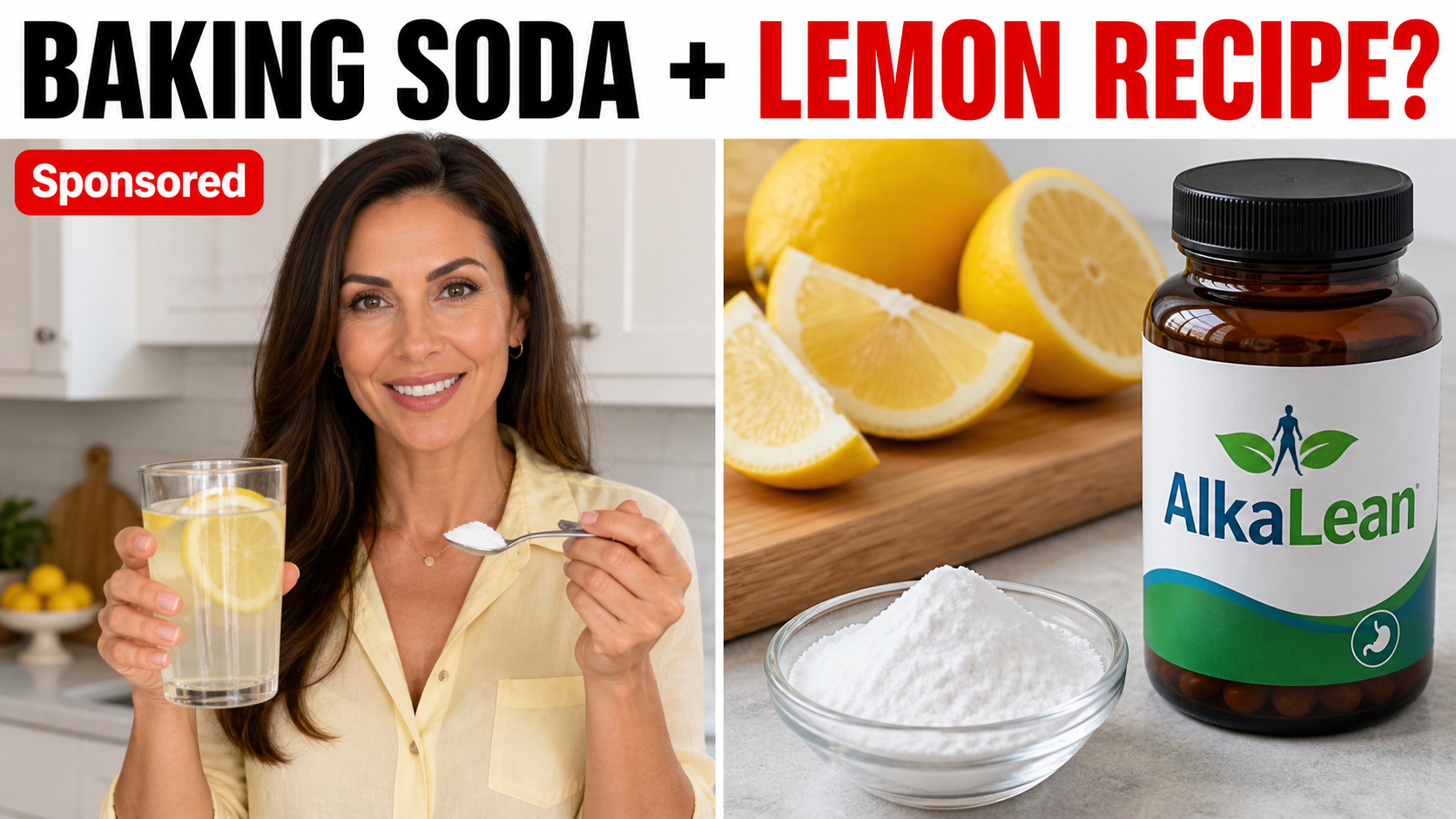 Baking Soda and Lemon Juice Recipe - Fake or Real? Scam Investigation 1 Fake social media advertisement promoting a baking soda and lemon juice weight loss recipe