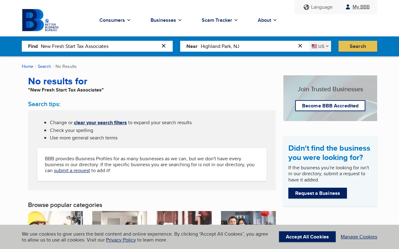 New Fresh Start Tax Associates EXPOSED: IRS Name, No Live Company 1 Better Business Bureau search showing no results for New Fresh Start Tax Associates