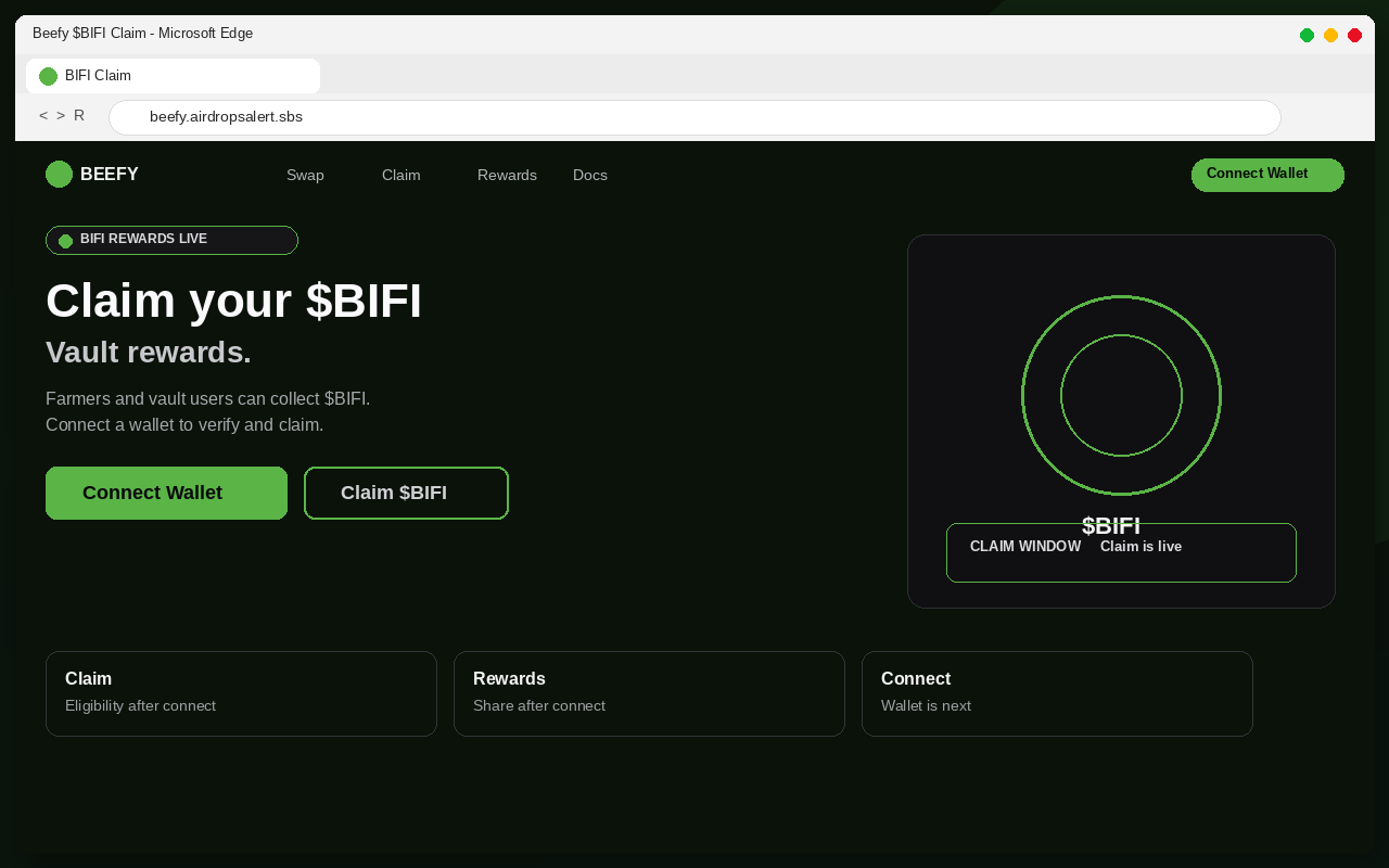 Fake Beefy $BIFI airdrop claim page with Connect Wallet