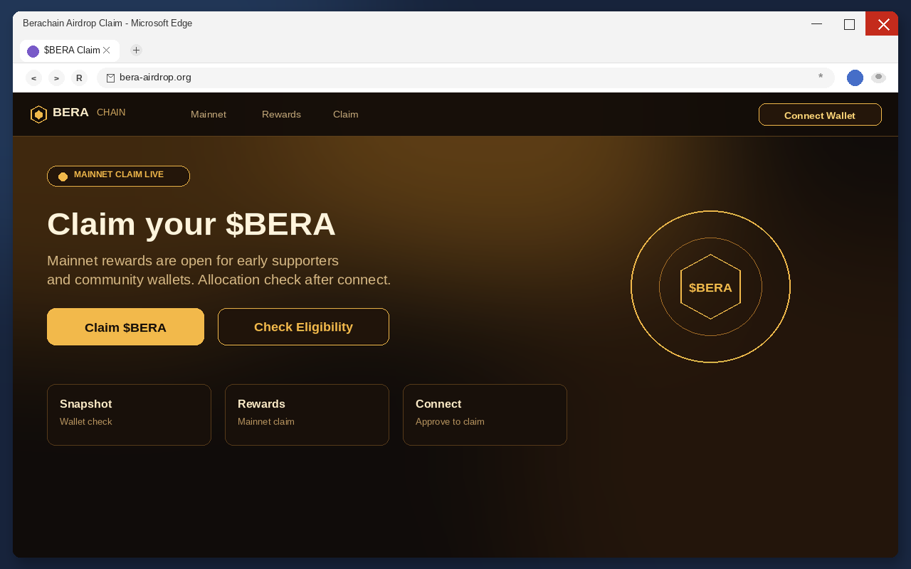 Fake Berachain airdrop claim page with Connect Wallet