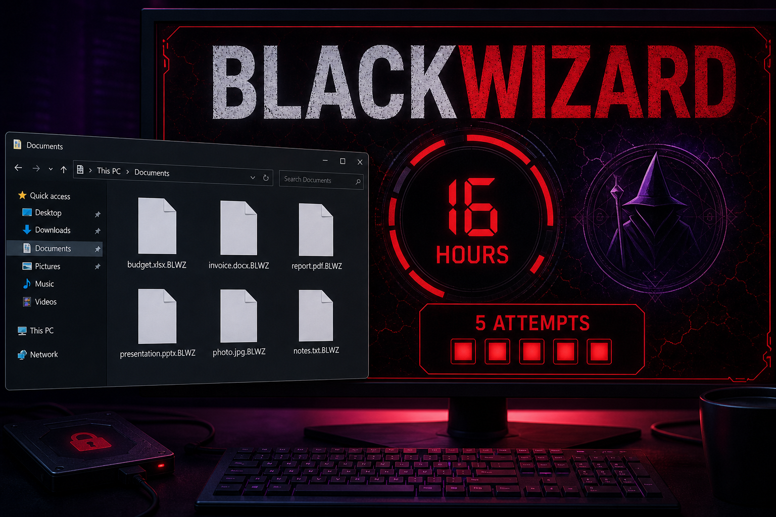 BlackWizard ransomware encrypting files with the .BLWZ extension