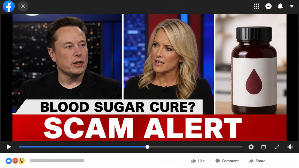 Fake Fox News Blood Sugar Cure Scam: Elon Musk AI Video Exposed in Full 1 Fake Fox News blood sugar cure ad with an Elon Musk AI video marked as a scam alert