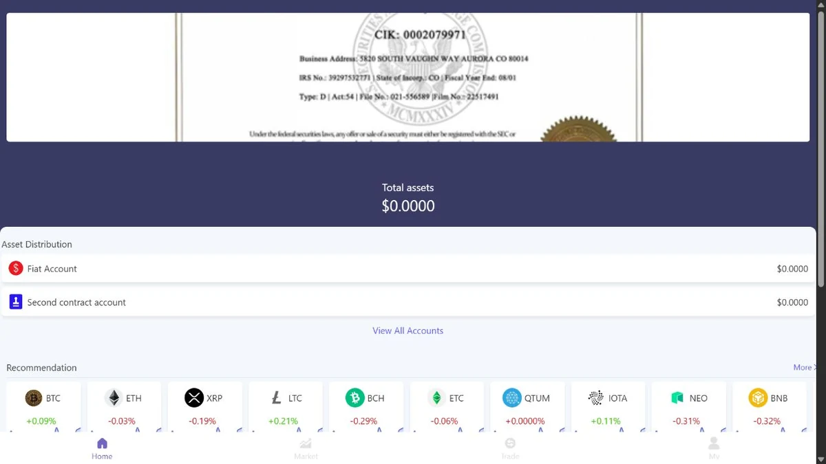Bonchat KKR Investment Scam Pushes axa1565.com 2 Authentic screenshot of the axa1565.com dashboard showing account balances, cryptocurrency prices, and an official-looking document