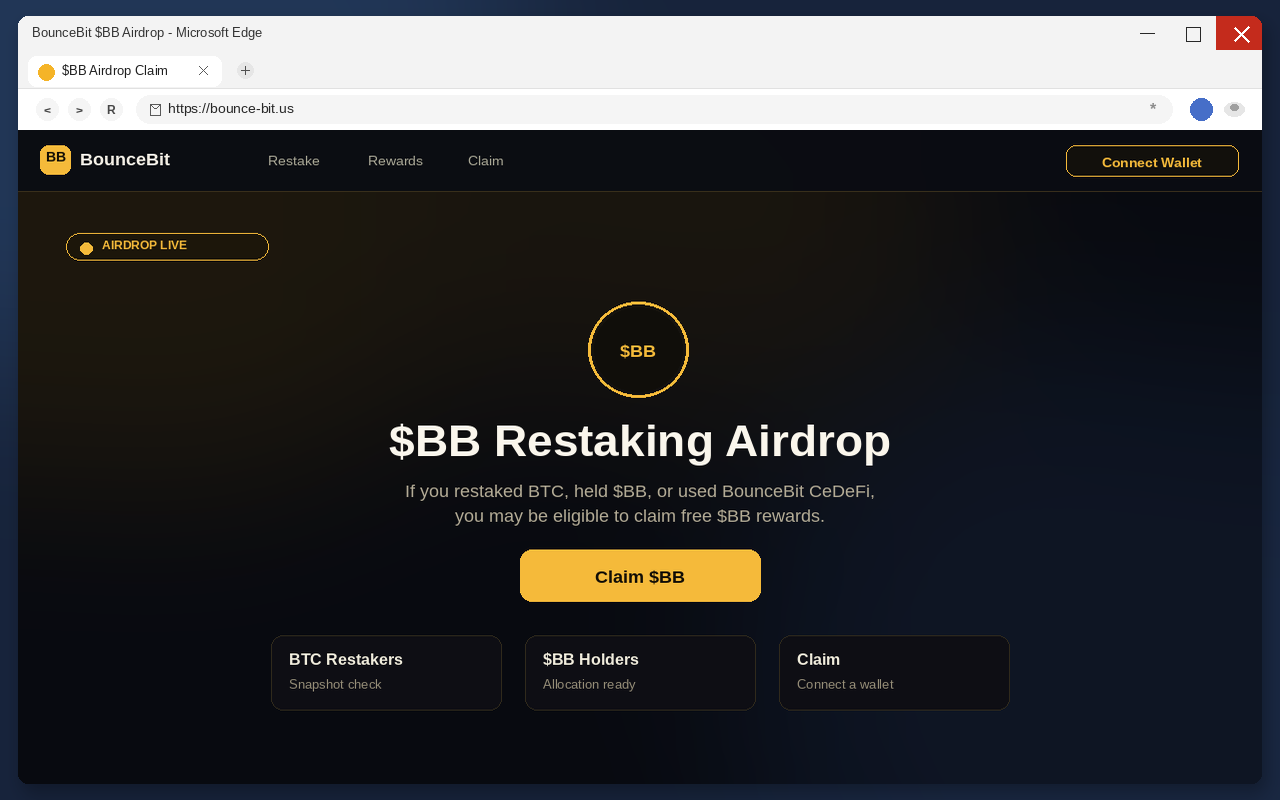 Fake BounceBit airdrop claim page with Connect Wallet