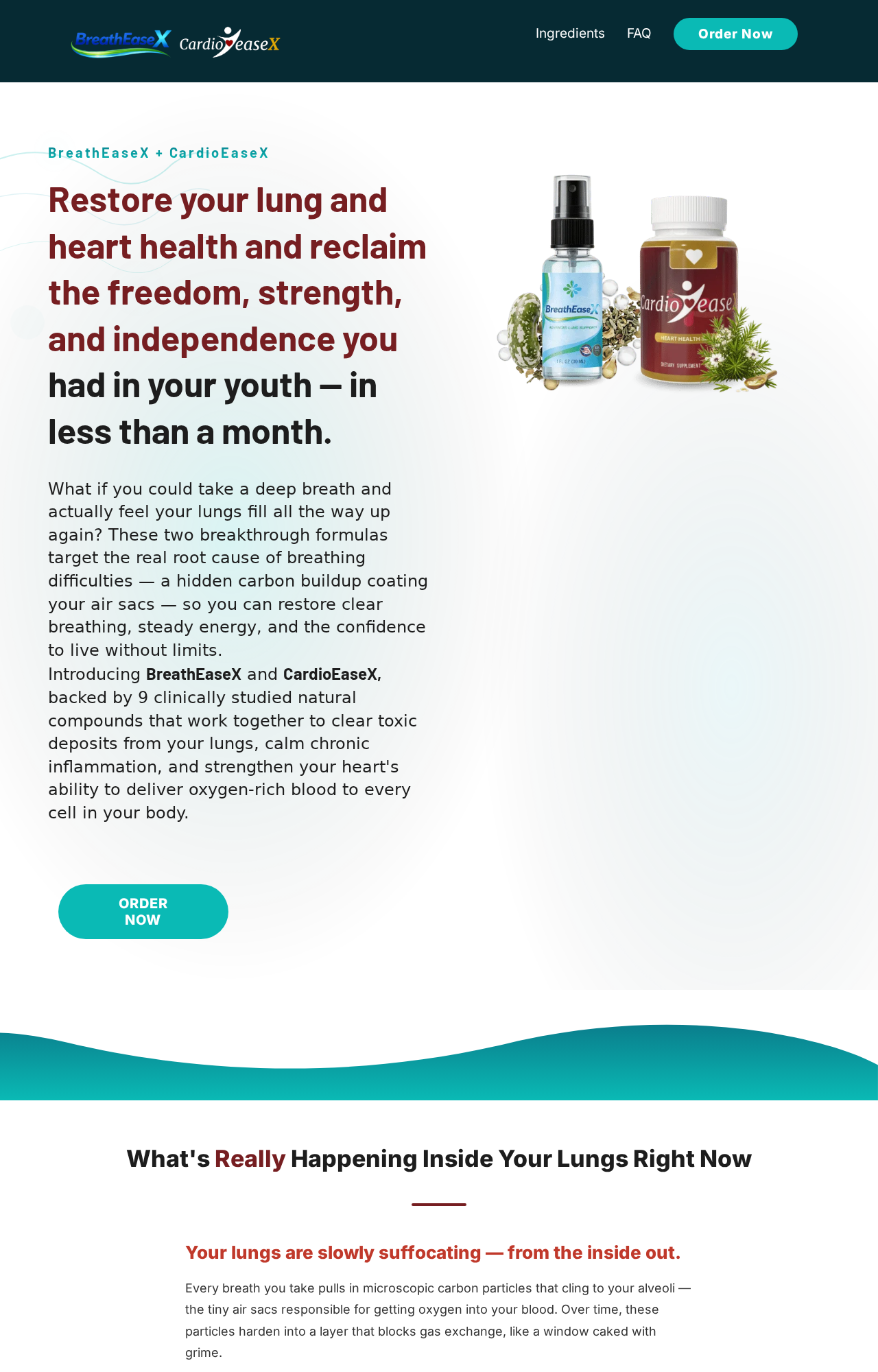 BreatheEaseX Reviews Exposed: Fake or Real? Full Scam Investigation 2026 1 BreatheEaseX and CardioEaseX sales page claiming to restore lung and heart health