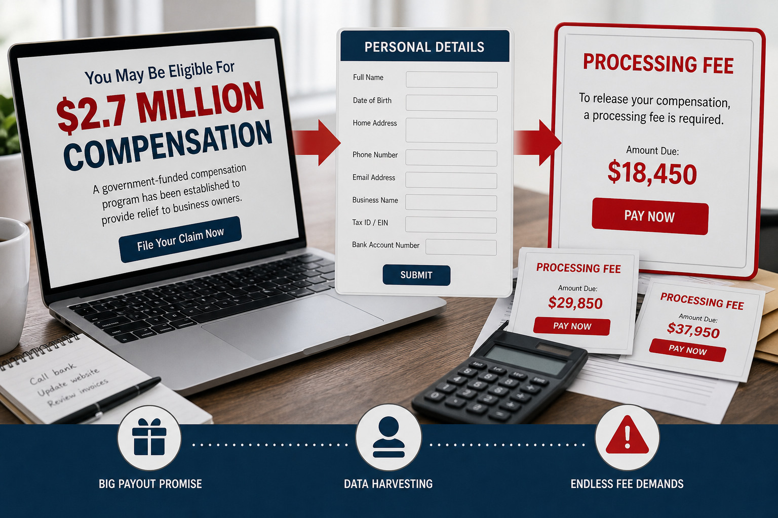 Business Owner Compensation Email Scam: Why the Promised $2.7 Million Payout Is Fake 1 Business Owner Compensation email scam collecting personal data for a fake $2.7 million payout