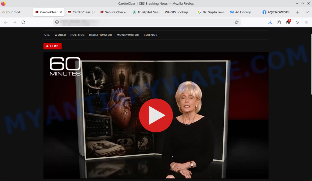 Captured fake Cardio Clear television video using a 60 Minutes style presentation