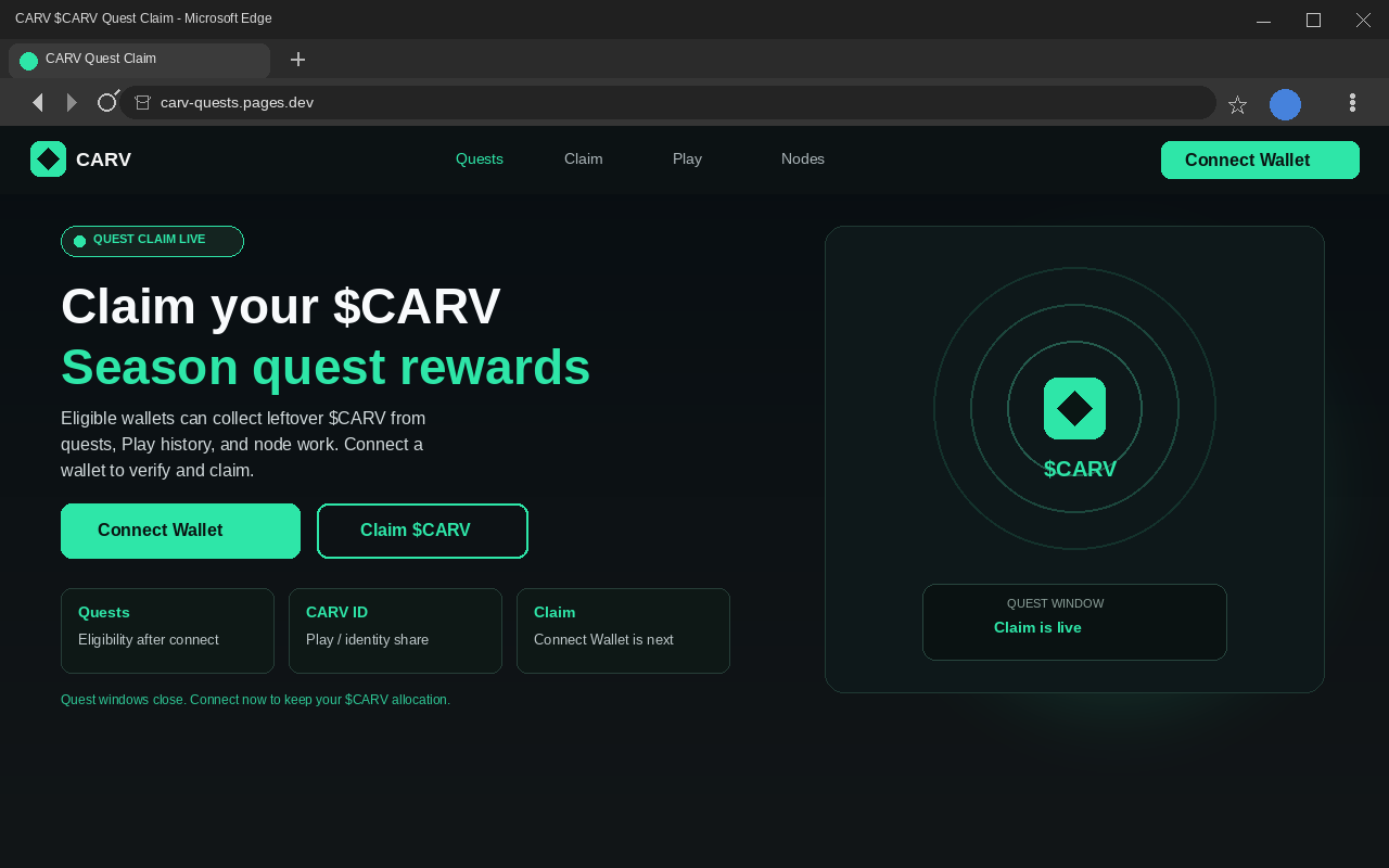 Fake CARV airdrop claim page with Connect Wallet