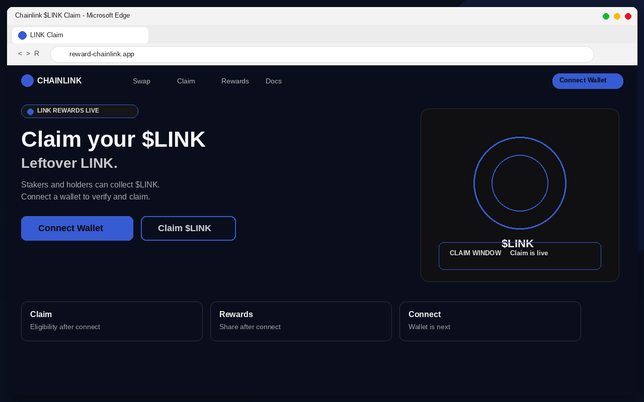Chainlink Airdrop EXPOSED: Fake $LINK Claim Pages Drain Wallets 1 Fake Chainlink $LINK airdrop claim page with Connect Wallet