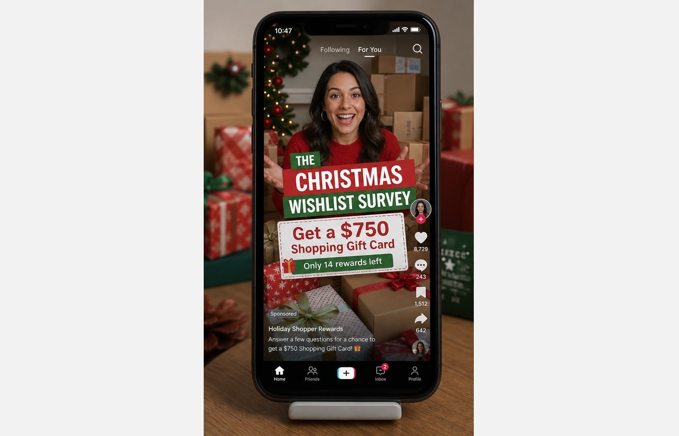 Christmas Wishlist Survey Scam: Fake $750 Gift Card and Subscription Trap 1 Editorial reconstruction of a Christmas wishlist survey social media advertisement