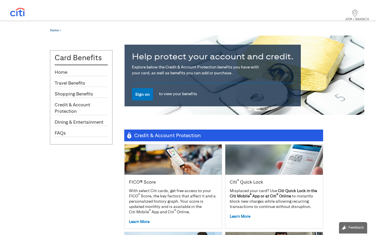 Citibank Scam Calls EXPOSED: Fake Fraud Desk Wants the Code 2 Official Citi Card Benefits Credit and Account Protection page showing FICO Score and Citi Quick Lock