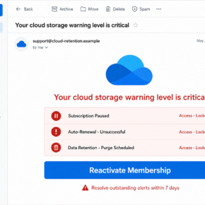 Reconstruction of a fake cloud subscription paused email warning about file deletion