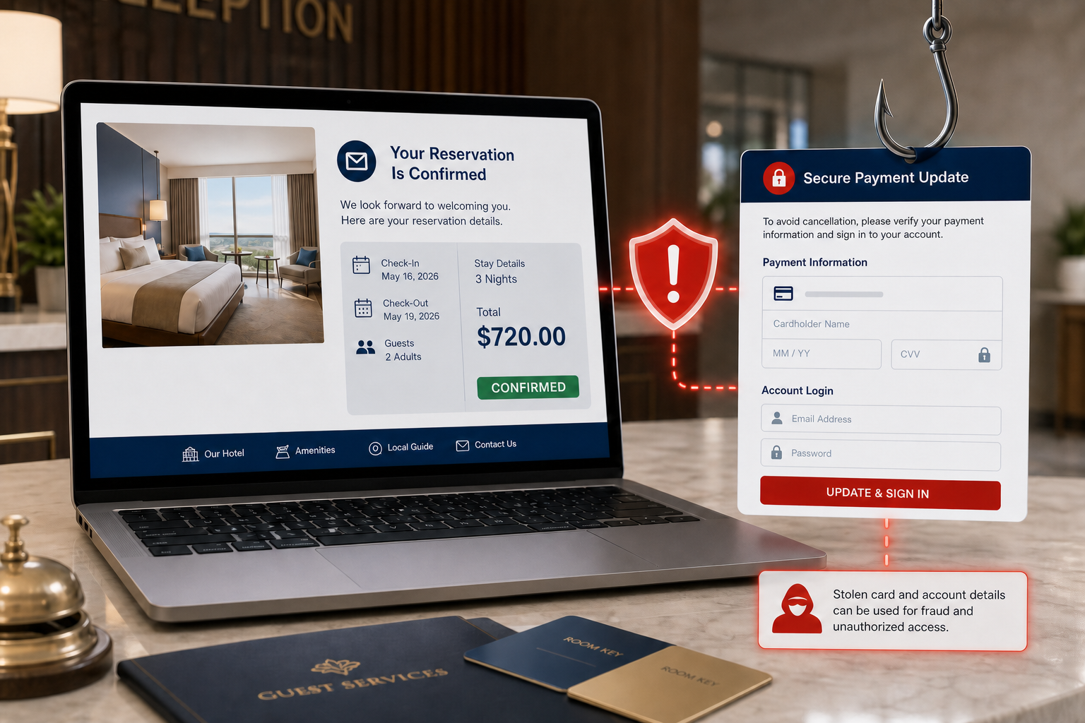 Cloudbeds Payment Details Email Scam: How the Fake Reservation Steals Your Card 1 Fake Cloudbeds reservation email directing hotel staff to a fraudulent payment page