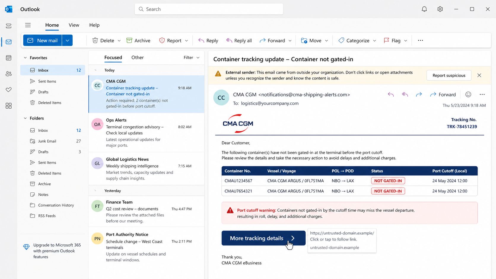 Reconstruction of the CMA CGM Shipment Tracking phishing email